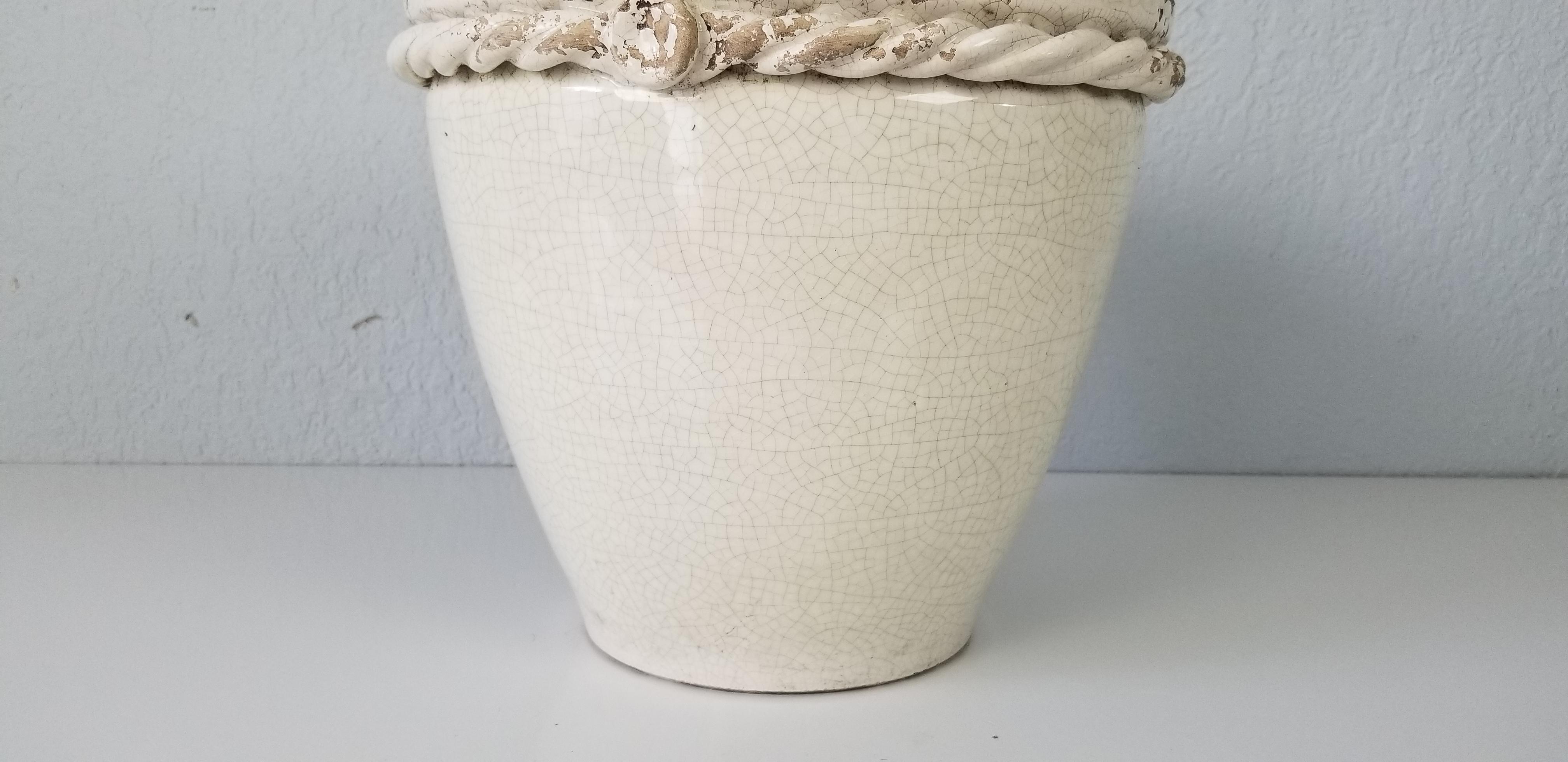 White Crackle Glaze Vintage Ceramic Candlestick Phone Planter